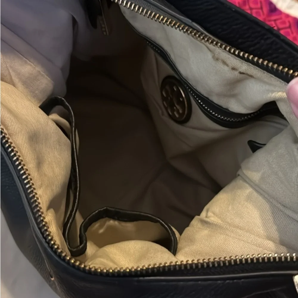 Tory Burch Pebbled Leather Hobo Bag Black